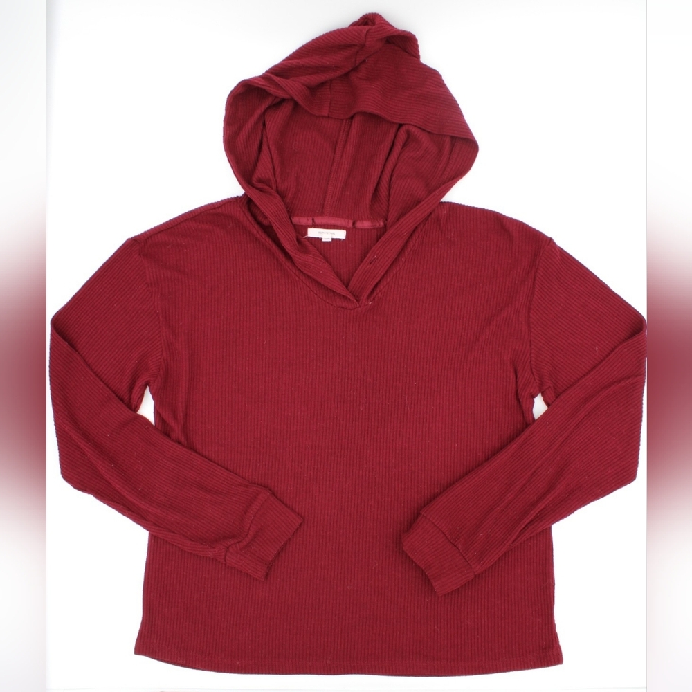 Maurices XS Burgundy Ribbed Hooded Long Sleeve Top